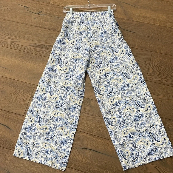 NWT Wide Leg Cotton Blend Lightweight Summer Blue Paisley Beach Pants - Picture 2 of 9
